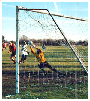 Banoub was desperately unlucky to see this pile-driver tipped over the bar by a breath-taking save.