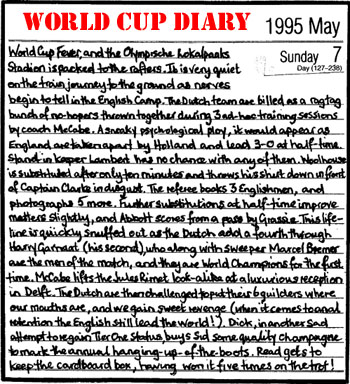 World Cup Diary - 7th May 1995