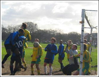 For once, Booth & Co cannot keep the ball out, and Broadway bundle home their equaliser. [NoobiePix]